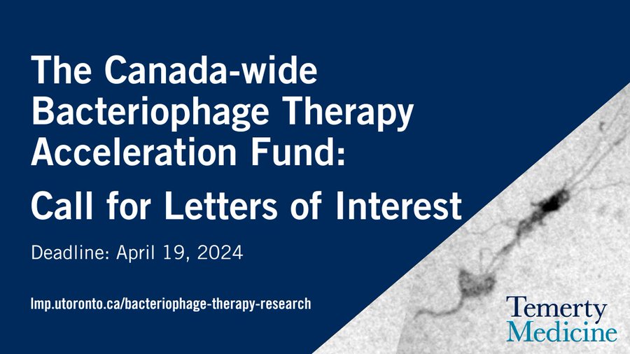 Up to $1.5 million is available to support bacteriophage therapy initiatives across Canada. @uoftmedicine invites applications focused on controlling antibiotic resistant bacteria using phages across all One Health areas. Deadline is April 19! Details: tinyurl.com/3a9ns7nf