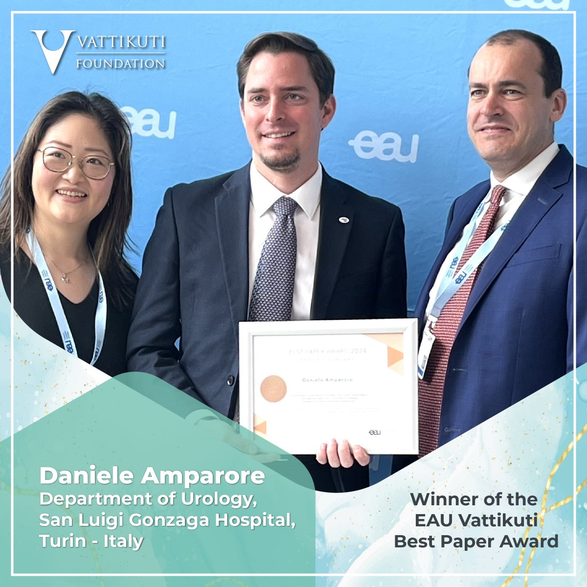 Congratulations to Daniele Amparore, winner of the EAU Vattikuti Best Paper Award at the European Association of Urology meeting this year in Paris! #EAU24 #robotic #surgery #VattikutiFoundation #surgeons #roboticsurgery #urology #urologists #roboticsurgeons @MBhandariUrol…