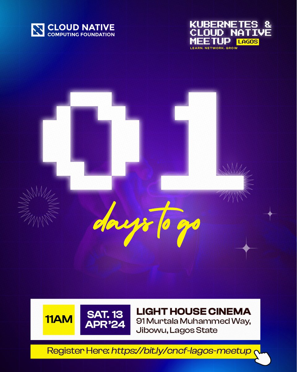🔥1 day to g0o000o000🔥 ⌚11AM, Saturday, 13th April 2024 📌 Lighthouse Cinema, Jibowu, Lagos Grab your spot here: bit.ly/cncf-lagos-mee…