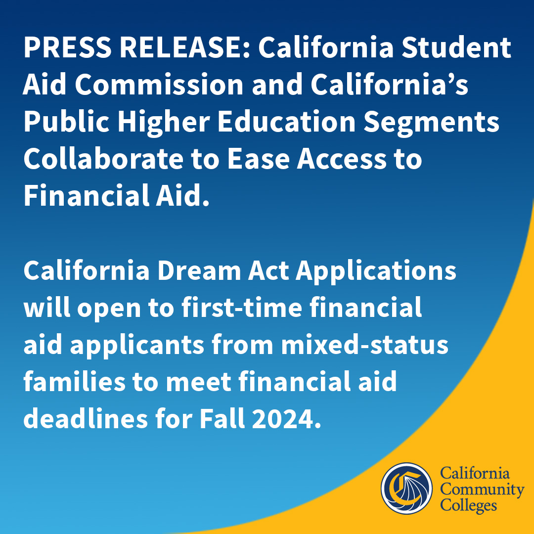 PRESS RELEASE: @CAStudentAid and California’s Public Higher Education Segments Collaborate to Ease Access to Financial Aid. READ: ow.ly/csTq50RbIot.