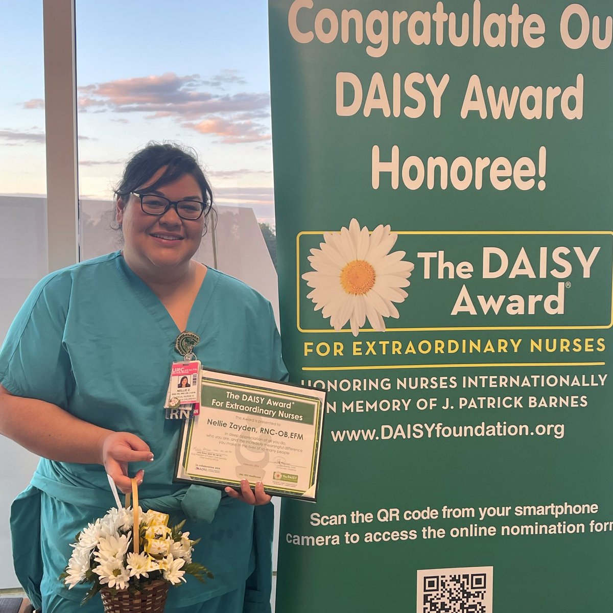 Congratulations to DAISY Award honoree, Nellie Zayden! She is a Labor & Delivery nurse at UNC Health Rex Holly Springs hospital. The DAISY Award celebrates nurses for their extraordinary care.  Thank you Nellie for all that you do for our patients! 🌼 #OneGreatTeam #DAISYAward