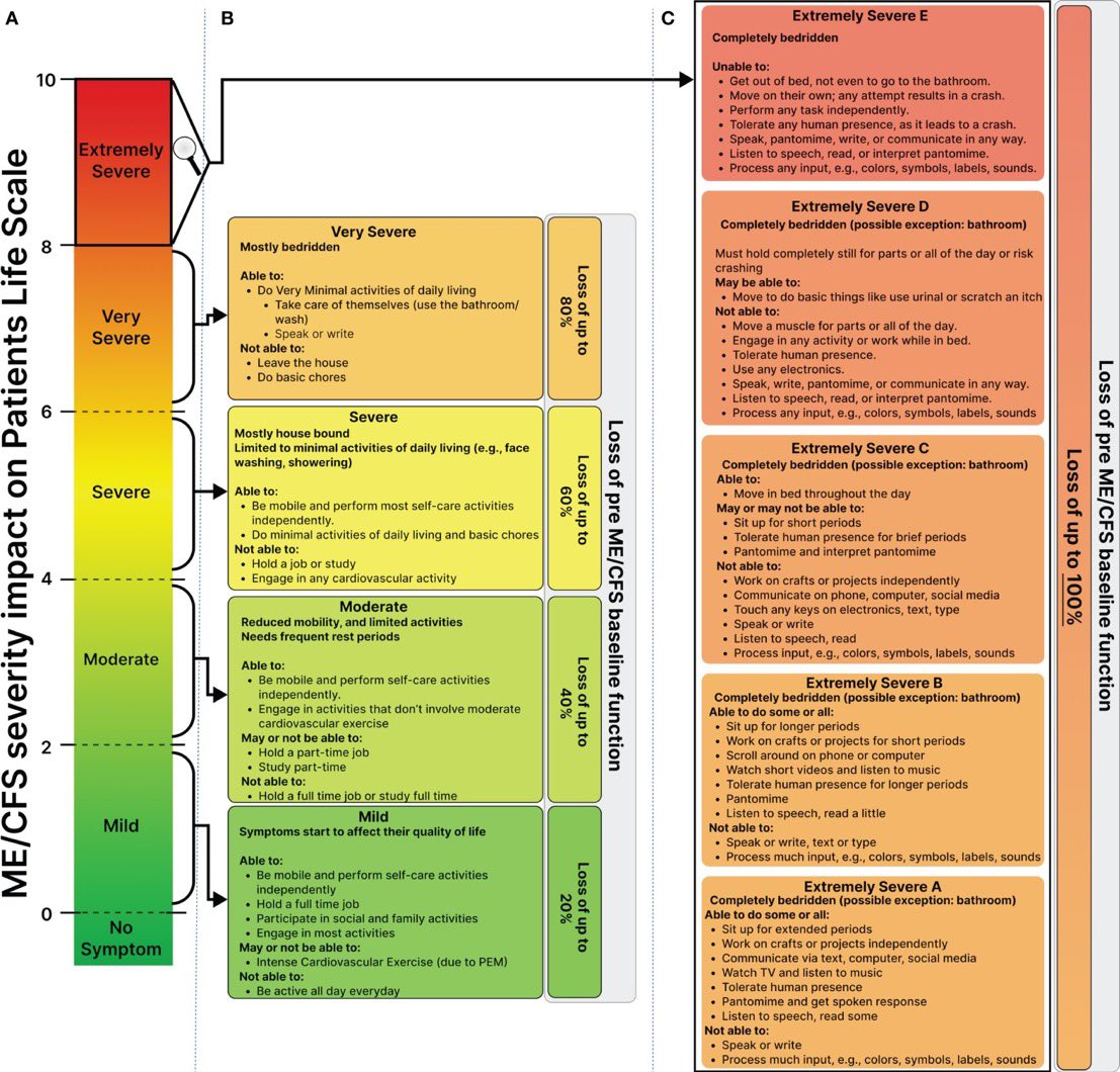 New Severity Scale for ME/CFS I wrote this new severity scale for ME/CFS about 2 years ago.  I really wanted to express how severe the illness can actually get which is not at all reflected in our current mild-moderate-severe-v.severe scale.  And I wanted to make it more…