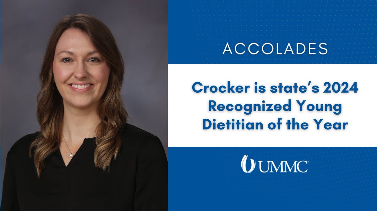Congratulations to Chelsey Crocker, a registered dietitian at @childrensofms, for being named the 2024 Recognized Young Dietitian of the Year by the Mississippi Academy of Nutrition and Dietetics. Read more in the full story: umc.edu/news/News_Arti…