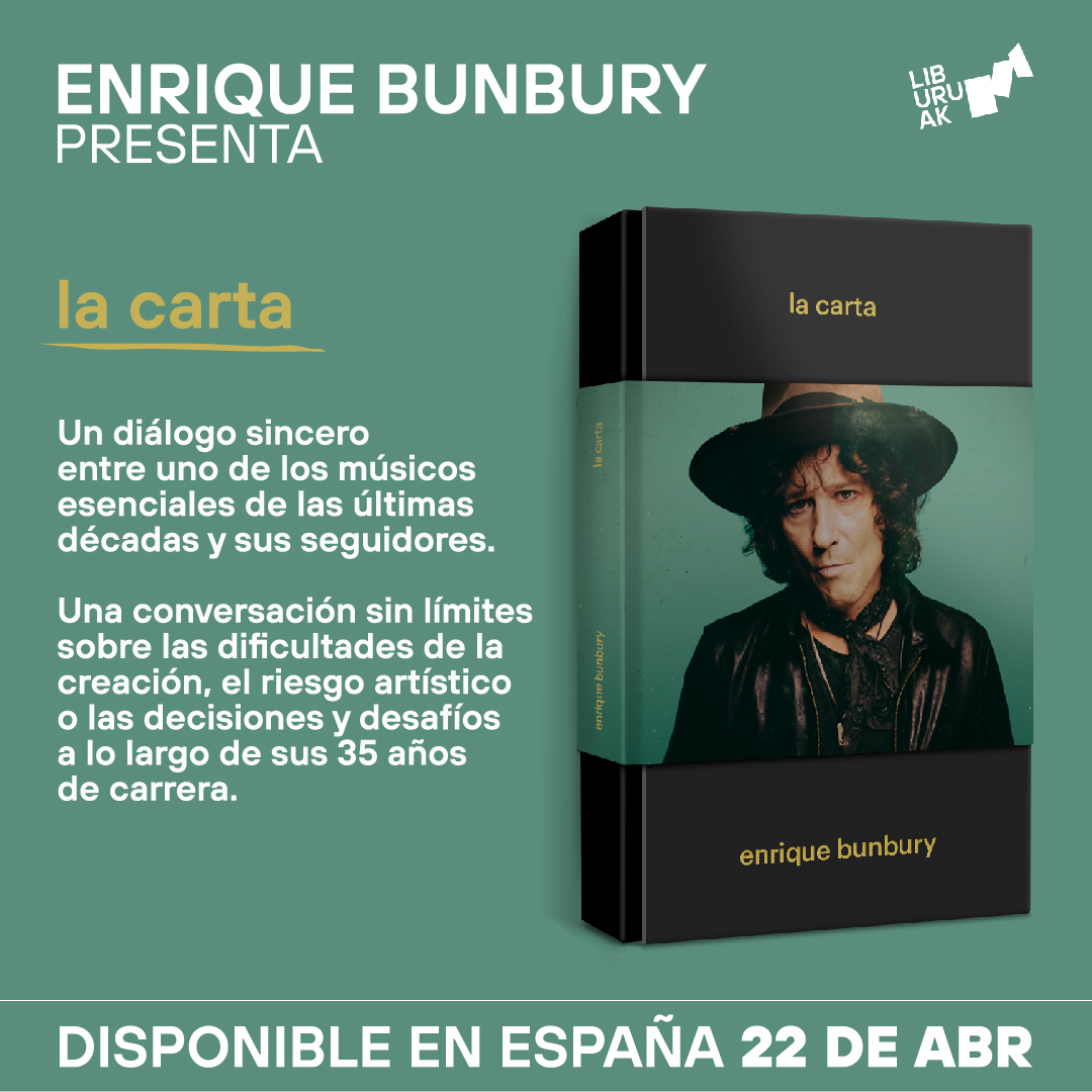 @bunburyoficial  presenta su nuevo libro “la carta” editado por #Liburuaklibros.
Su último  proyecto editorial es un diálogo sincero entre uno de los músicos esenciales de las últimas décadas y sus seguidores.
📗Disponible en librerías en España a partir del 22ABR
#lacartabunbury