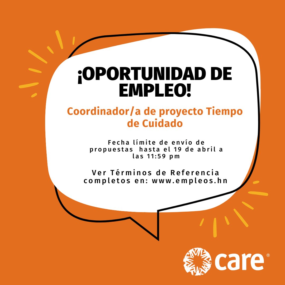 🔎Buscamos coordinador/a de proyecto 'Tiempo de Cuidado : Mujeres transformando la economía de los cuidados en Honduras' para mejorar la dignidad humana de las mujeres proveedoras de cuidados. 📎Conozca más en: tinyurl.com/e7u7y6zf