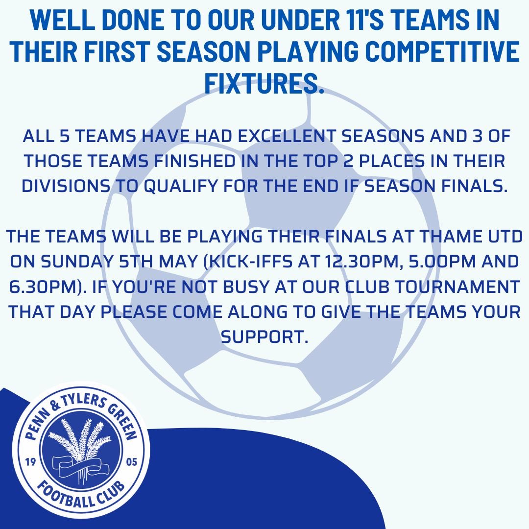 Well done to our U11’s teams so far this season !! ⚽️💙 #wearepenn #pennandtylersgreenfc