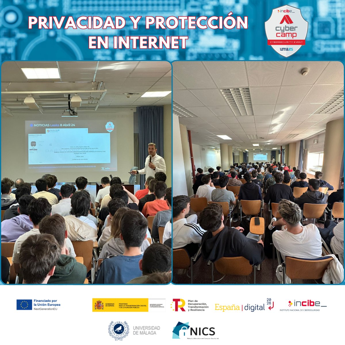 Excelente aprendizaje en la Jornada de #Privacidad y Protección en Internet gracias a los ponentes @eduSatoe @JosepAlbors @ArturoRibagorda y la colaboración de @CybercampES. 
Más eventos #CyberCampUMA en u.uma.es/eU2/