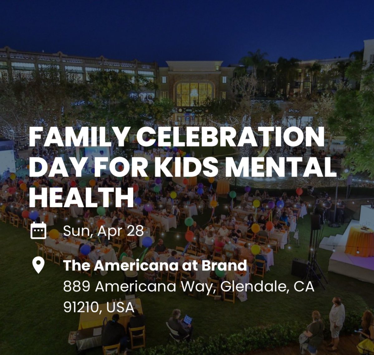 L.A. friends! Kick off Mental Health Awareness Month with a fun-filled day for the whole family! The Family Celebration Day for Kids Mental Health will be held on Sunday, April 28, from noon to 4:00 P.M. at @AmericanaBrand in Glendale. Enjoy an outdoor family fun festival for…