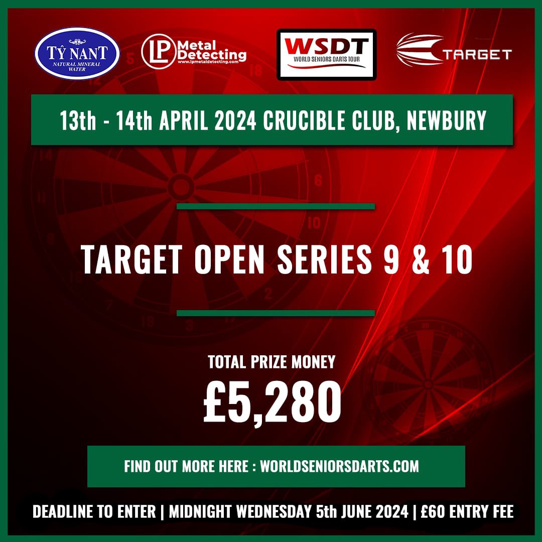 THIS WEEKEND 🎯 @TargetDarts Open Series 9&10! Entries for tour card holders as usual via the WSDT website 🖥️ Deadline tomorrow at midnight! Enter here 👉 worldseniorsdarts.com/WSDT_registrat…