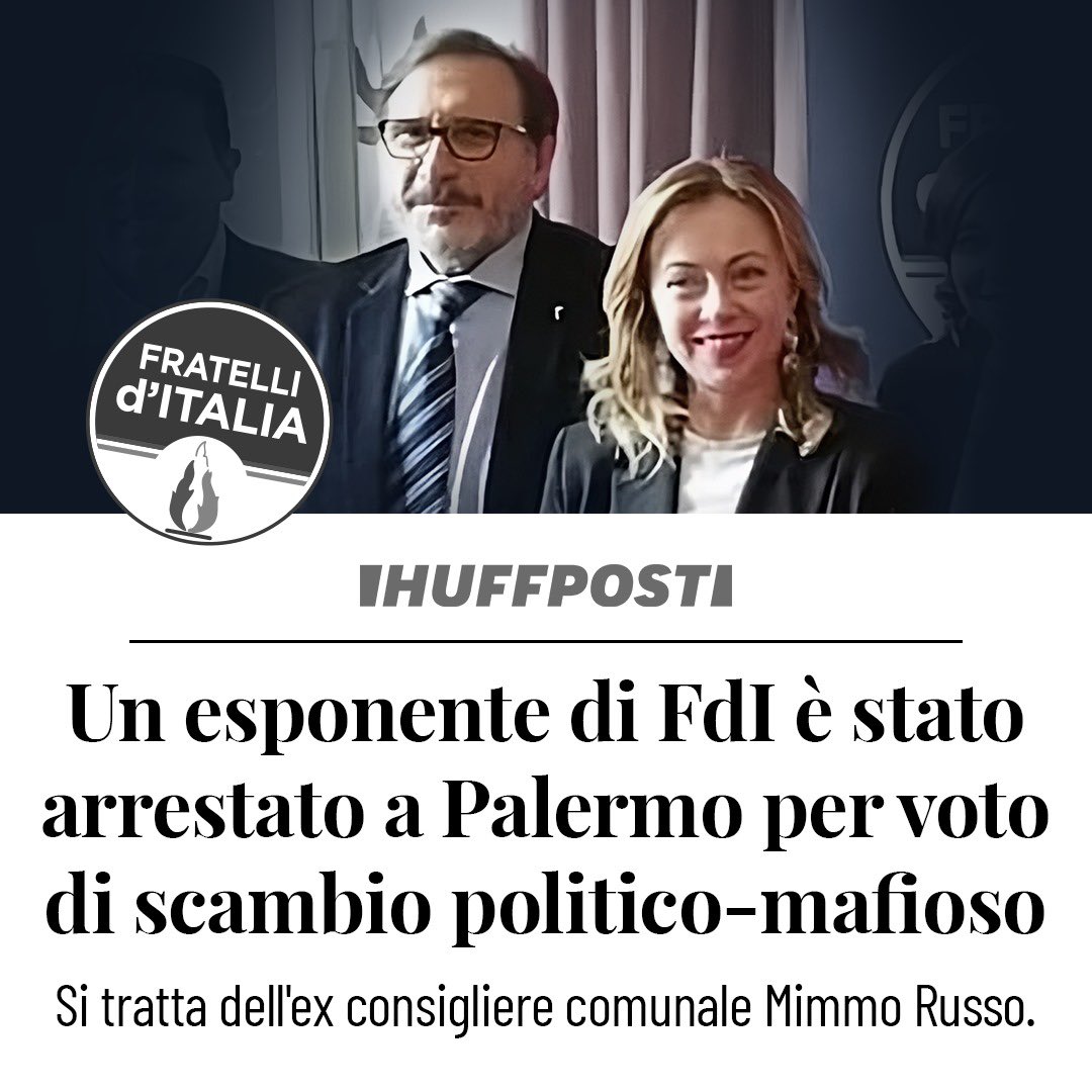 Ci risiamo, un altro arresto per voto di scambio, stavolta con la mafia di mezzo.

Come ho già detto, non si accettano sermoni sulla legalità da Meloni e soci, che poi tacciono quando i fatti riguardano il loro partito o la loro coalizione. E non sono certo casi isolati.…