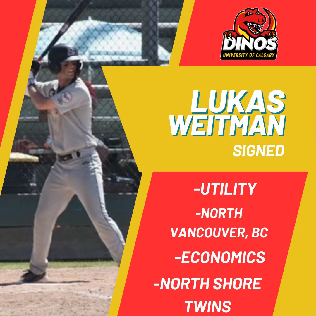 🚨🚨Commitment Alert 🚨🚨 please welcome Lukas Weitman to the Dinos baseball family! Lukas is a product out of the @NorthShoreTwins program in the @bcpbl1 ! 

The utility-man will be entering economics. Welcome to Calgary, Lukas!

#commitment #dinosbsbl #godinos #canadasleague