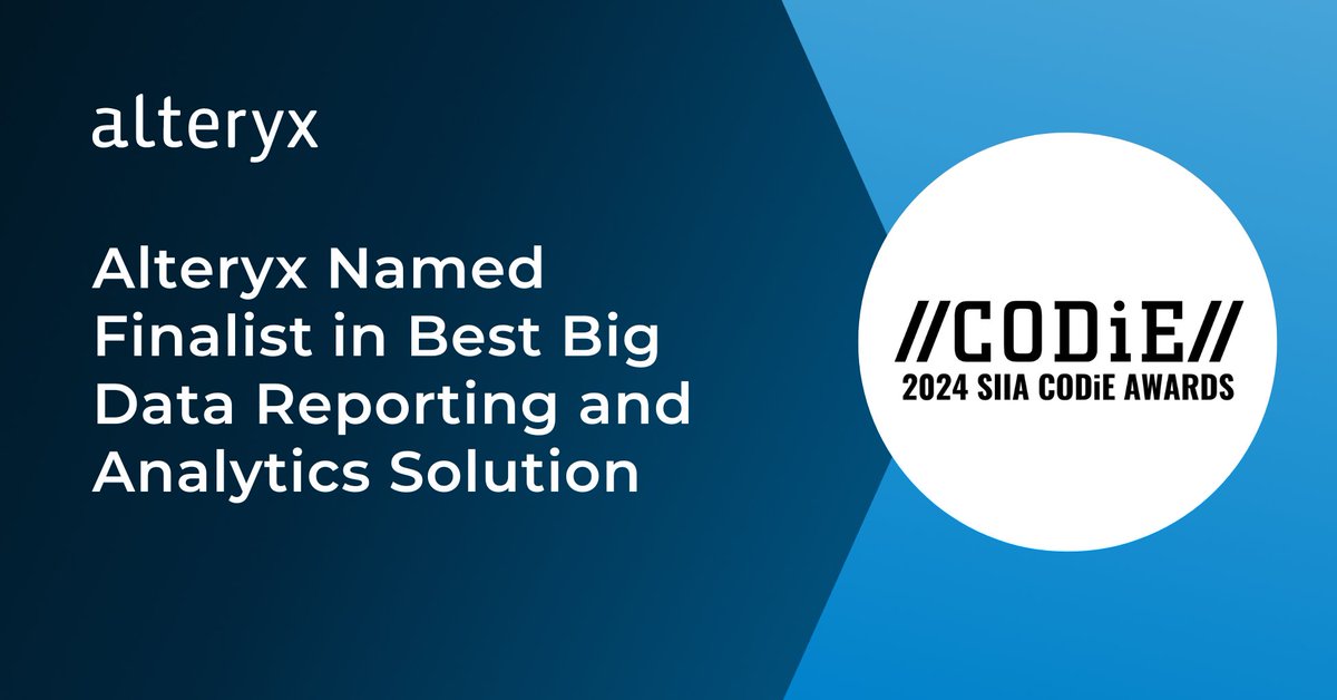 alteryx's tweet image. They said it. We agree.

The 2024 @CODiEAwards ranked #AlteryxAnalyticsCloud as a Finalist in the Best Big Data Reporting &amp;amp; Analytics Solution category!

Check out our fellow finalists: ow.ly/iTbh50RaXVq

#CODiEAwards