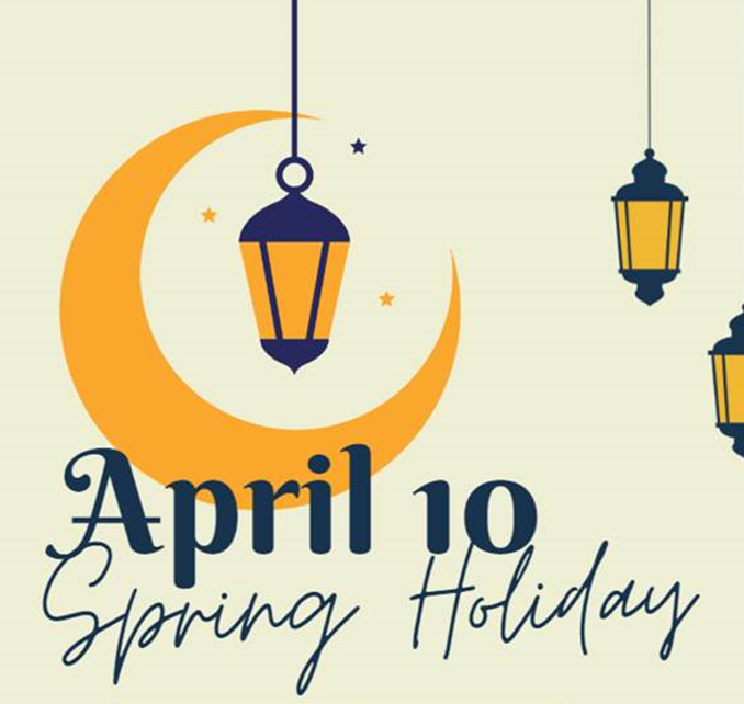 Milby_HS's tweet photo. No classes on Wednesday, April 10 - Spring Holiday. See you back on Thursday, April 11. https://t.co/Kak2CrT8Ij