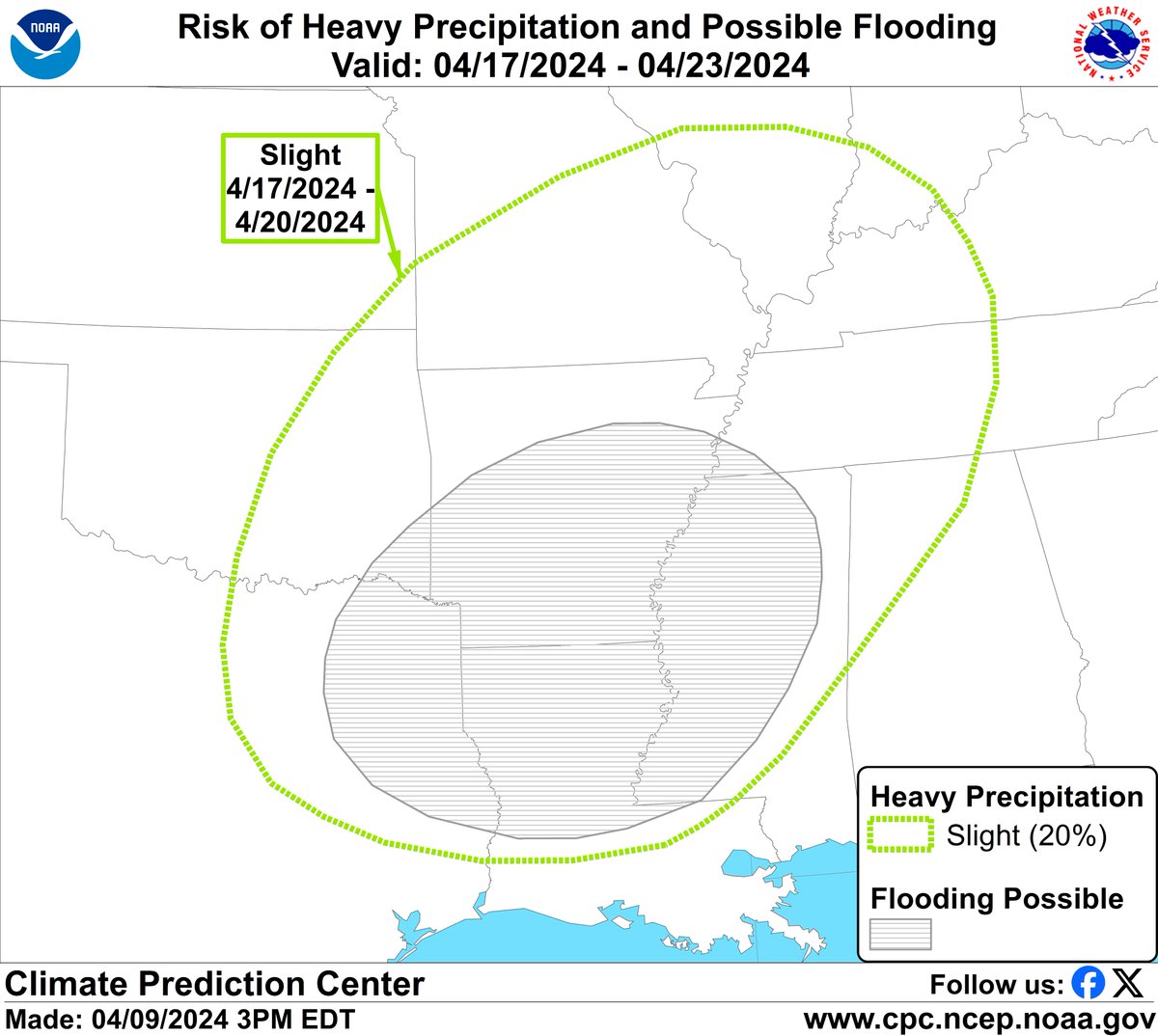 Following an anticipated period of heavy rainfall this week, there is increased potential for additional periods of heavy precipitation next week which may exacerbate ongoing flooding impacts in parts of TX, OK, and much of the Lower Mississippi Valley. cpc.ncep.noaa.gov
