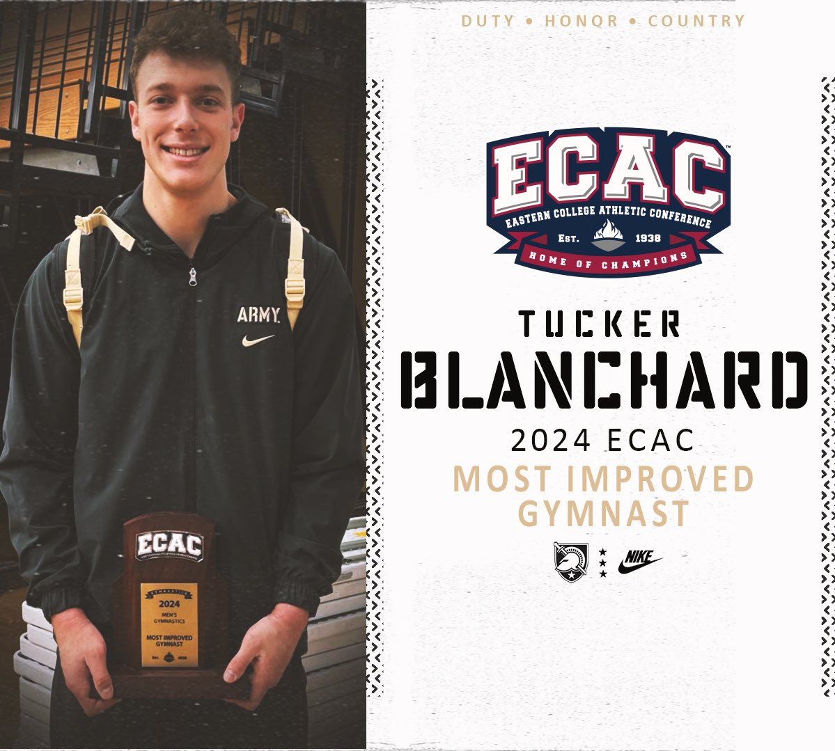 Another congratulations is in order for our guy Tucker who was named the 2024 ECAC Most Improved Gymnast 👏👏 #GoArmy