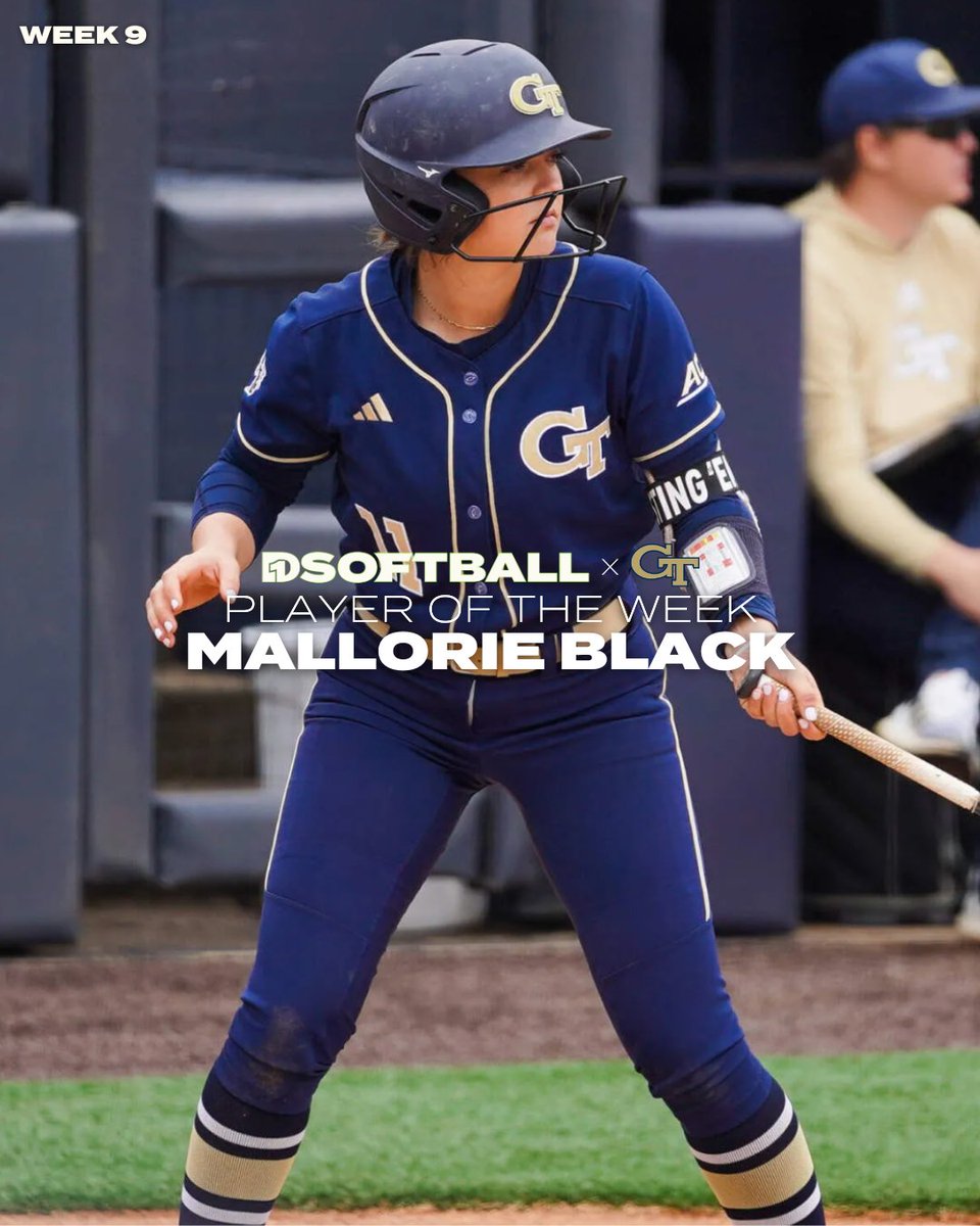 Player of the Week: Mallorie Black, Georgia Tech Black hit .500 (9-18) on the week, with five home runs, eleven RBIs, and recorded three multi-hit games. @GaTechSoftball x @mallorieblack1 🔗d1sb.co/4axBBKf