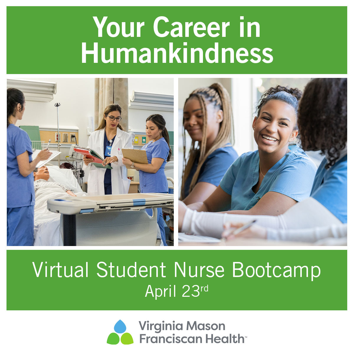 Calling all student nurses! 📣 Don't miss our Virtual Student Nursing Bootcamp on April 23rd! If you are a nursing student or know one, take a moment to RSVP, share this post! Learn more and register today: spr.ly/6015ZQNXB