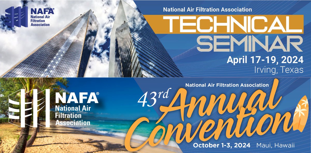 Howdy and Aloha!

That's what we'll be saying this year at our two conferences, in Texas and Hawaii! Register now for Technical Seminar and Save the Date for for the Annual Convention!

nafahq.org

#cleanairmatters #airfilters #airfiltration