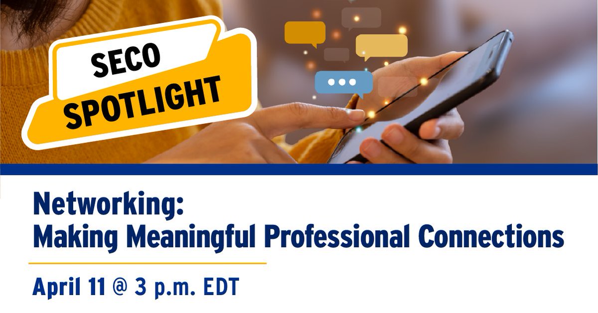 You + your network = professional success 🏆 Tune in this Thursday, April 11, at 3 p.m. EDT for a SECO Spotlight — Networking: Making Meaningful Professional Connections. Learn about the power of community in career building: myseco.militaryonesource.mil/portal/events.