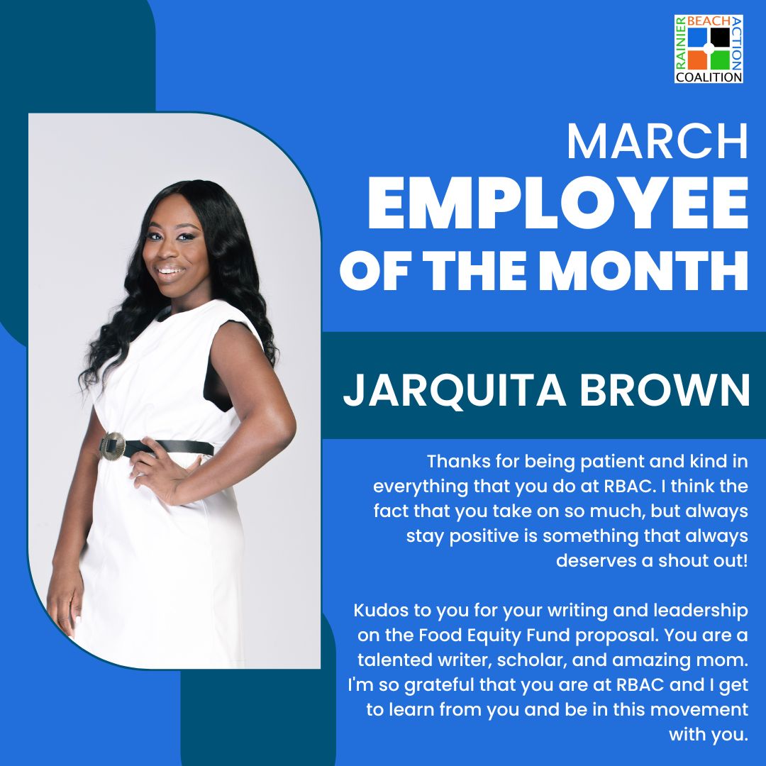 🎉 Big congrats to Jarquita Brown, our March Employee of the Month! Your positivity, leadership on the Food Equity Fund proposal, and dedication as a mom inspire us all. Your hard work and talent make a real difference at RBAC. Here's to more success and joy ahead! #RBAC
