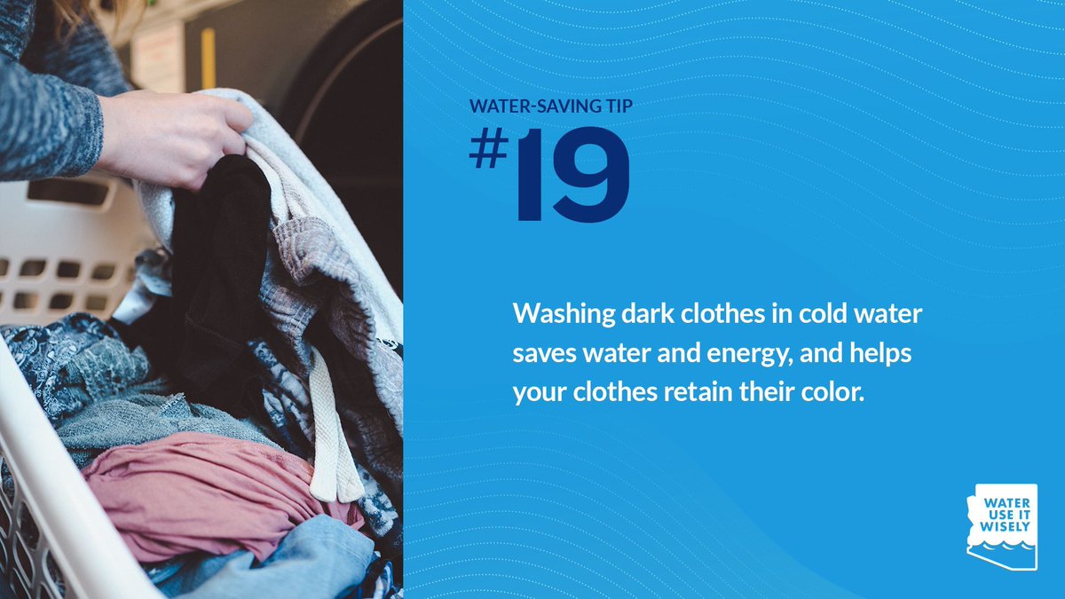 💫 #TipTuesday! Washing dark clothes in cold water saves water and energy, and helps your clothes retain their color. 🧺👕🫧 buff.ly/3VxUMiz #wateruseitwisely #waterconservation #az