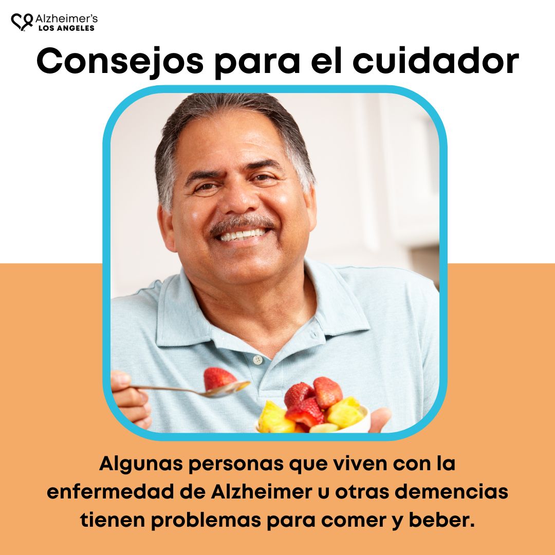 ¿QUÉ PUEDE HACER? HÁGALO FÁCIL • haga las cosas de la misma manera cada vez que comen • sirva las comidas en un lugar familiar y tranquilo • use colores sólidos, sin diseños • no ofrezca demasiadas opciones de comida Obtenga más información en alzheimersla.org/en-espanol/hoj…