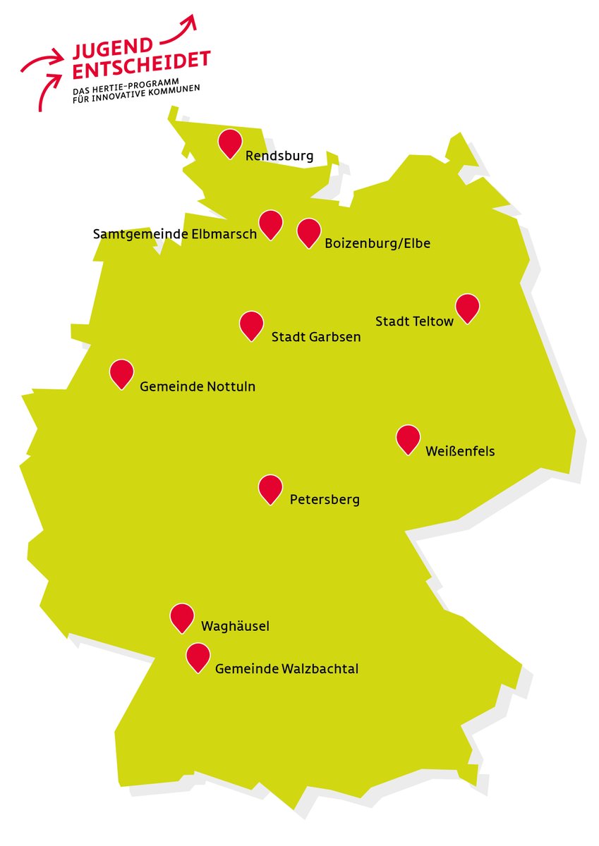 📢 Von #Rendsburg in #SchleswigHolstein bis #Walzbachtal in #BadenWuerttemberg - Jugend entscheidet hat 10 großartige und motivierte Kommunen ins Programm aufgenommen! Die Auswahl ist auch in diesem Jahr mit über 100 motivierten, sympathischen und kreativen Bewerbungen nicht…