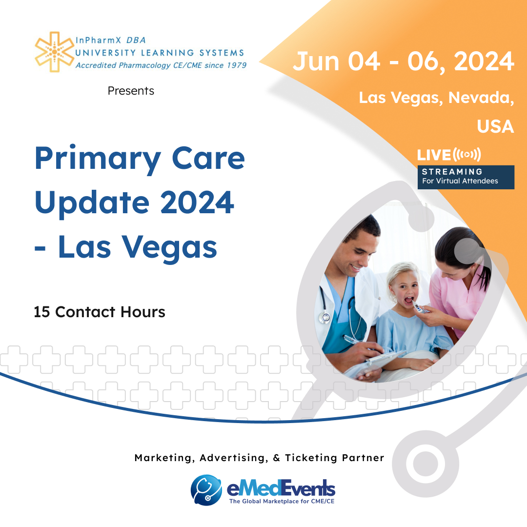 🌟 Join the Primary Care Update 2024 in Las Vegas! - bit.ly/3xq0OaS  

📅 Mark your calendars for this must-attend hybrid event organized by University Learning Systems (ULS).

 #CME #Healthcare #LasVegas #MedicalEducation #physicians #globalCME #eMedEvents