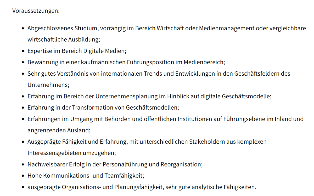 Heute ausgeschrieben: 'Geschäftsführer/in - Wiener Zeitung GmbH' evi.gv.at/b/pi/bl2-hkp die Ausschreibung klingt eher nach geplanter Kontinuität (ich glaube, im BKA - unter Karl Nehammer, MSc [Krems] - sieht man Kremser MScs und MBAs als 'abgeschlossenes Studium') /2