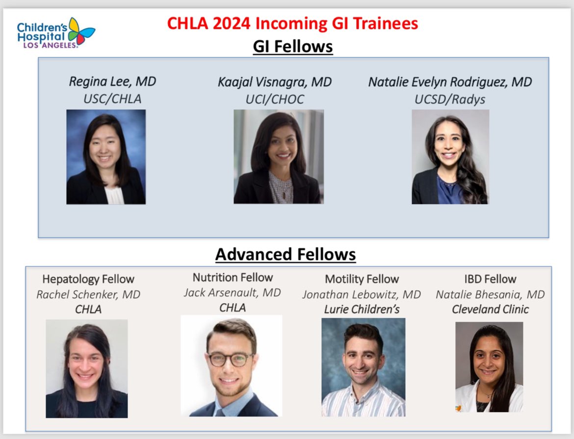 Welcome to our new class of trainees @ChildrensLA #GI! #Neurogastromorility #Hepatology #Nutrition #IBD @malloc_doc @rbschenker Thanks to their current mentors and institutions!