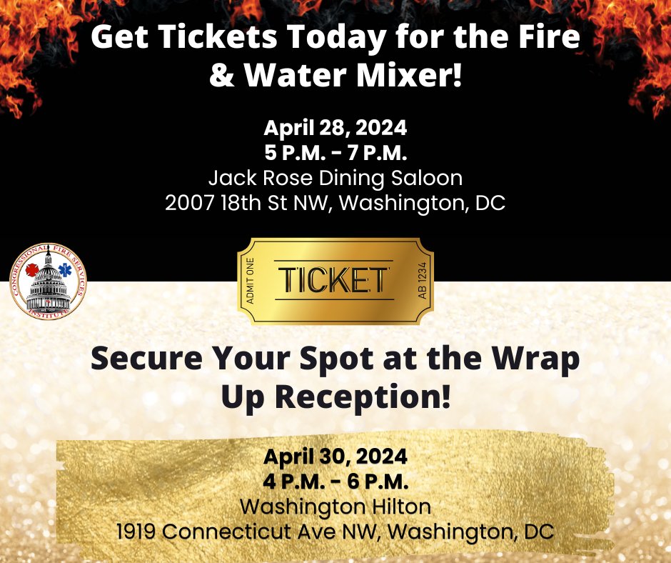Don't forget to grab your #CFSI2024 reception tickets today🥂Don't miss these opportunities to #engage with your colleagues in #WashingtonDC! 🎟️ Fire & Water: givebutter.com/YxbXfA 🎟️ Wrap Up: givebutter.com/K4GJhT #LION #DuPont #ESO