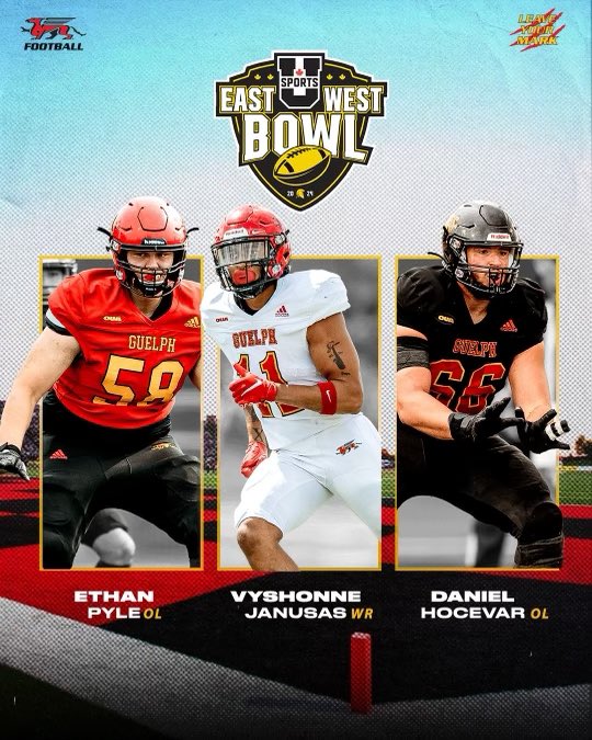 🏈 Exciting News! 🎉 Our very own OL Daniel Hocevar and Ethan Pyle, along with Rec Vyshonne Janusas, are set to represent the @uofg football program at this year’s @USPORTSca East West Bowl, hosted at the University of Waterloo on May 11th!🔥 🙌🏽#EastWestBowl #LeaveYourMark