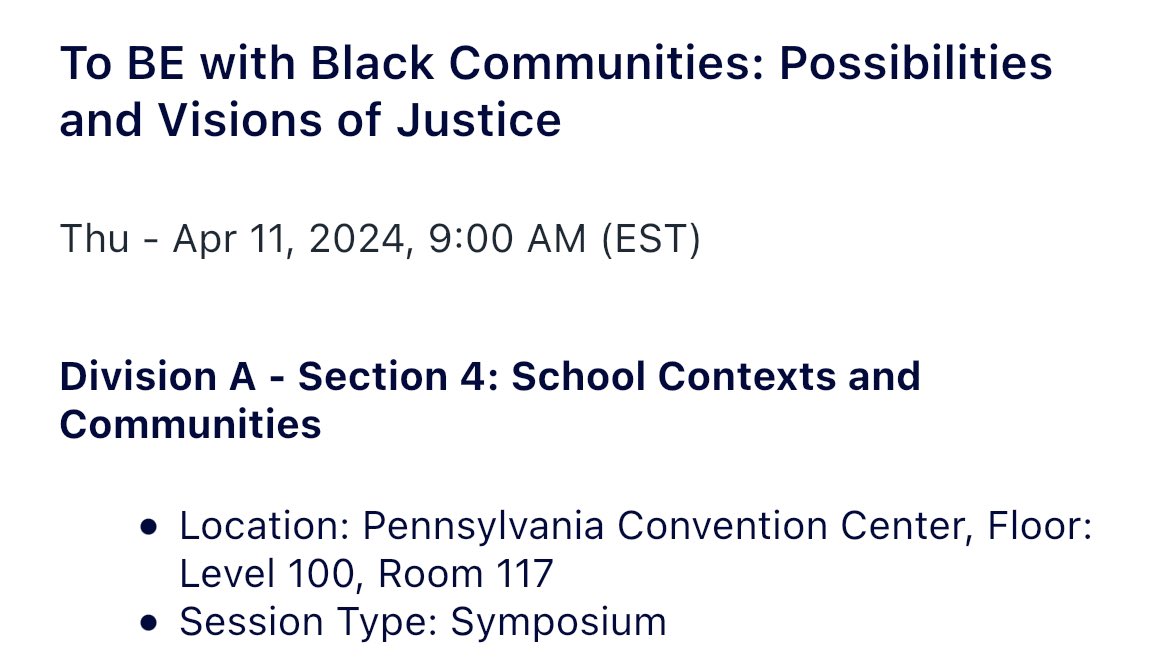 If you are still figuring out how to start your #AERA2024, come hear from some amazing Black women scholars as we share critical scholarship that centers the perspectives of Black families and communities. @spaigeclark @RhodaFreelon @TunettePowell ✨