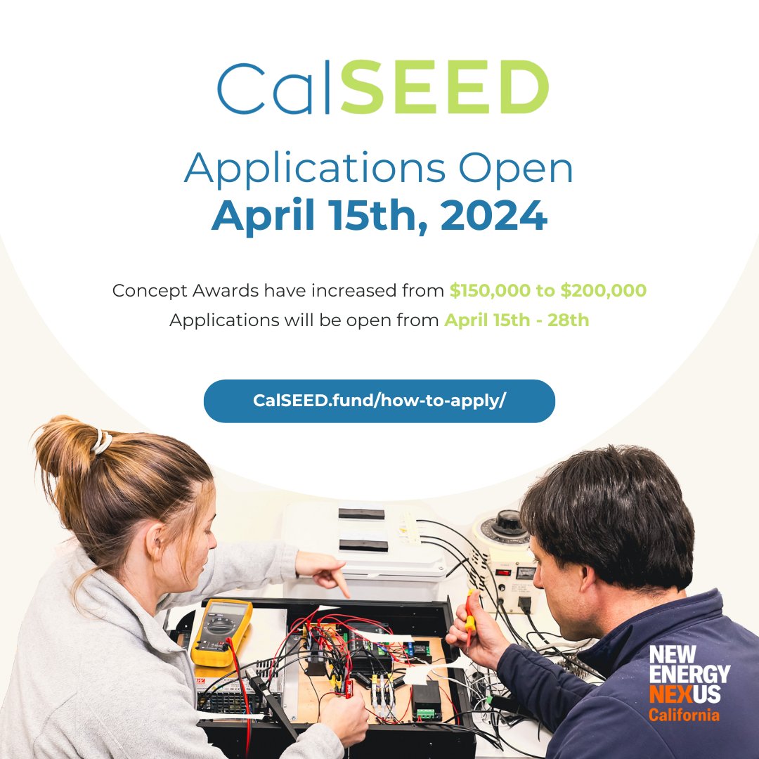 🌟 Ready to revolutionize the energy landscape? 🌟 @Cal_SEED is boosting support for innovative tech with $200k funding for each awardee💰Diverse applicants welcome: small biz owners, LGBTQIA+, POC, veterans, & under-resourced individuals. Learn more: cutt.ly/yw0xsRoh