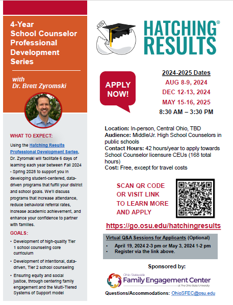 OhioEngage's tweet photo. Now Accepting Applications!
Ohio middle school leaders can apply for this multi-year professional development series for their middle school counselors! #HatchingResults @OSCA_tweets @OHEducation @Ohio_Middle
Apply at: https://t.co/NX6T01sOav
Deadline: May 17, 2024 https://t.co/CRdyXeWkyW