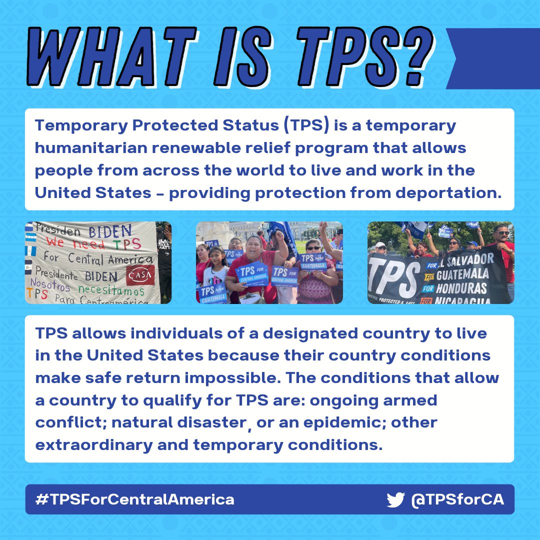 Temporary Protected Status (TPS) is a temporary humanitarian renewable relief program that allows people from across the world to live and work in the US - providing protection from deportation.