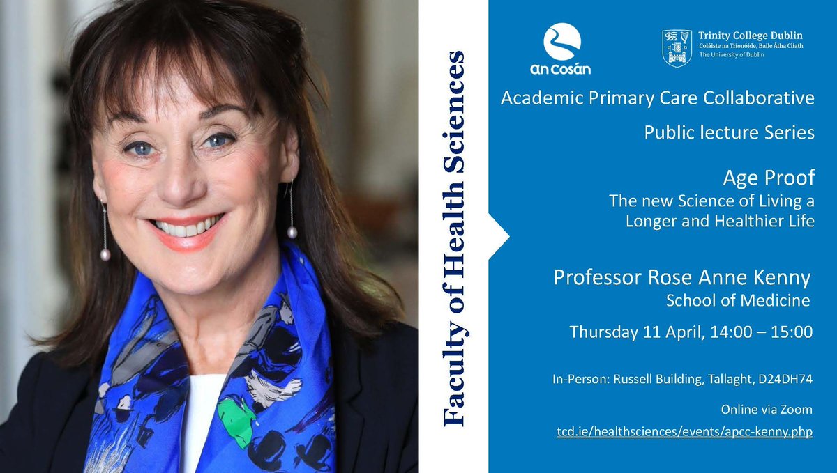 There's still time to register for @RoseAnnekenny1's 'Age Proof' talk this Thursday! Join online or in person in the Russell Centre #Tallaght to discover how to live a longer & healthier life. Register here >> bit.ly/PositiveAgeing… #AgePositive #LifelongLearning