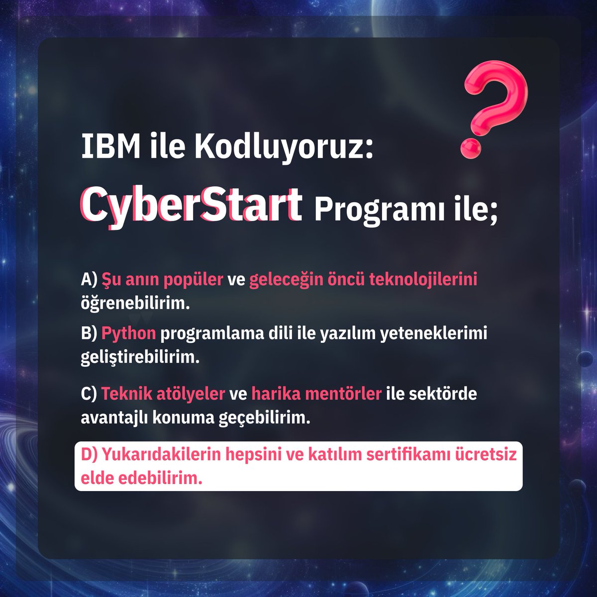 muffafa's tweet image. 1/5- 
Staj bulmakta zorlanıyorsanız, hangi alanda ilerlemeniz gerektiğini bulamadıysanız, günceli takip etmek istiyorsanız, bir ağ ile birlikte öğrenmek istiyorsanız işte size kaçırılmayacak harika bir fırsat!

🚀 IBM ile Kodluyoruz: CyberStart

#IBM #Kodluyoruz #CyberStart #Staj