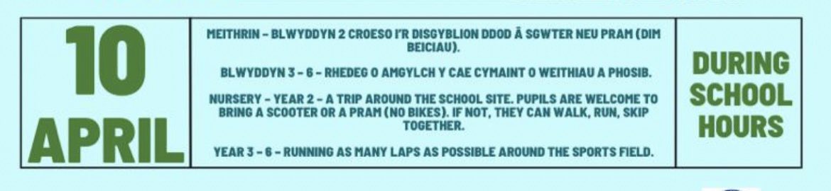 YFORY! TOMORROW! ⬇️⬇️⬇️

Wear or bring your trainers to school 
👟🛴

<a href="/nanttalwg/">Ysgol Y Fro(Cynradd)</a>
