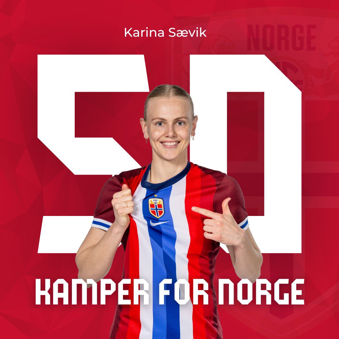 Gratulerer til Karina Sævik som i dag spiller sin 5️⃣0️⃣. landskamp for Norge 🇳🇴