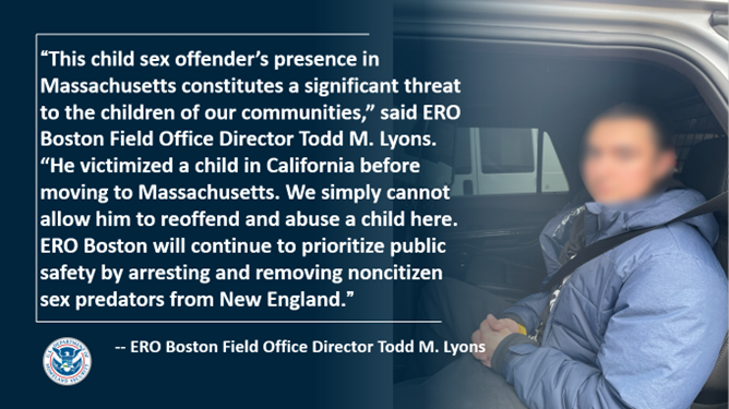 @EROBoston apprehends Colombian national convicted of sex crimes against a California minor. Link: ice.gov/news/releases/…