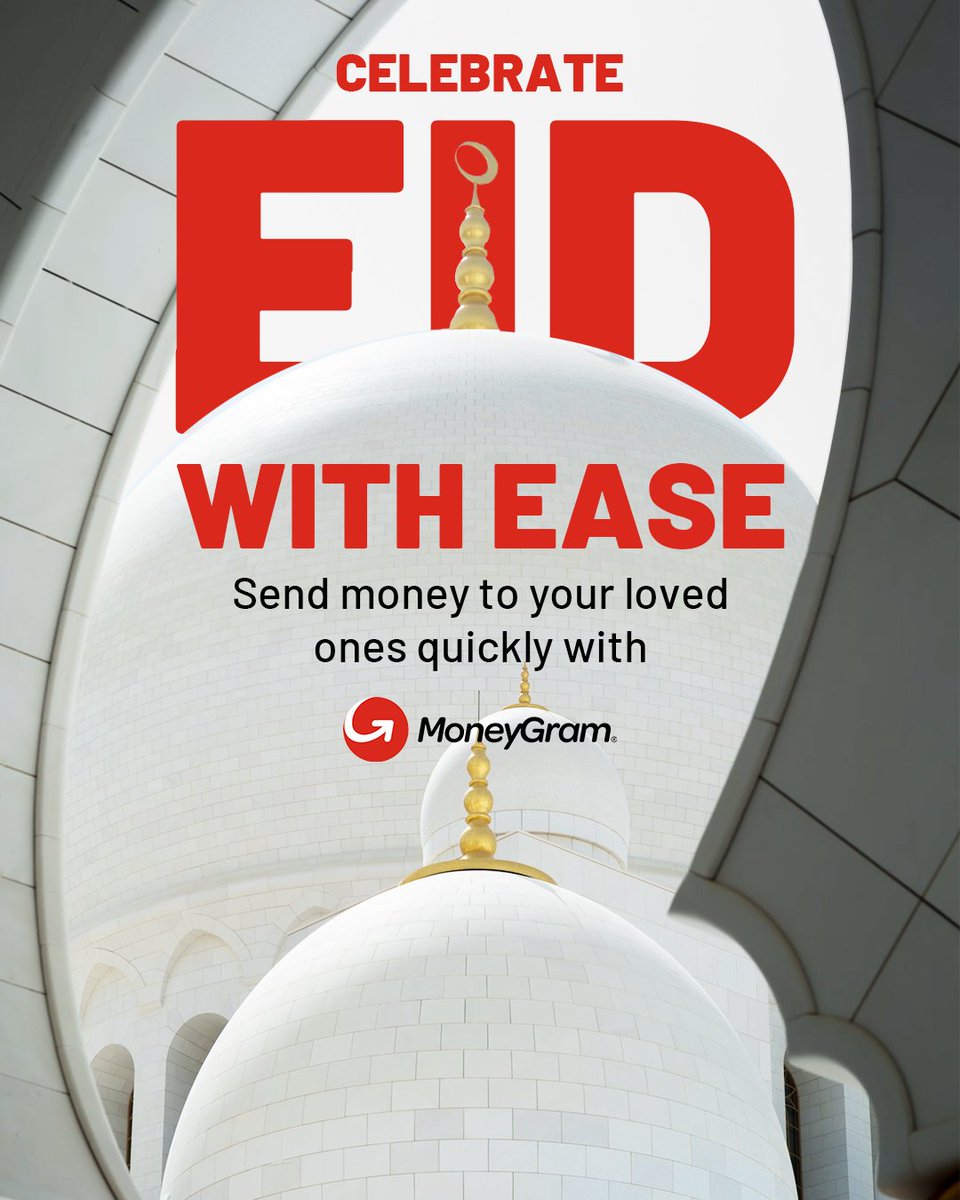 Eid Mubarak ✨ MoneyGram makes it easier to send money to relatives all around the world, so you can focus on celebrating 👏