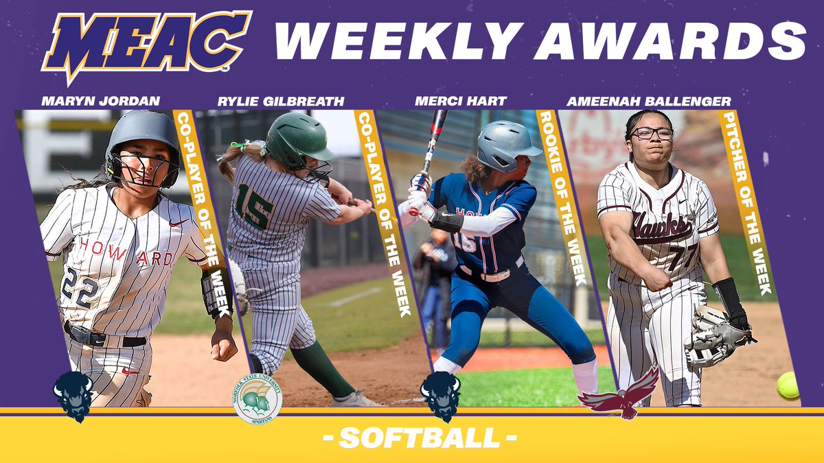 MEAC Announces Weekly Softball Honors, presented by Coca-Cola #MEACPride #MEACSB 🥎 @HUBisonSports @NSUSpartans @UMESHawkSports 

meacsports.com/news/2024/4/9/…