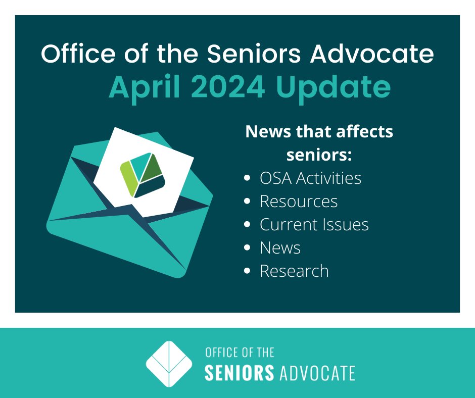 The April OSA Update is hot off the press, packed with important information on current issues and valuable resources for B.C. #seniors. ow.ly/vmxJ50RbKiL Don't miss out - sign up now to receive our monthly newsletter and stay informed ow.ly/UsVM50RbKiM