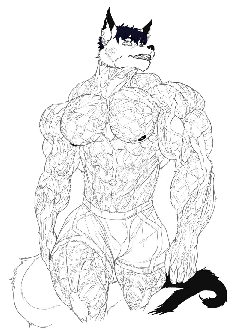 Commission for @avoNC_play , of a super shredded, super vascular DJ Darkfox (@DJDarkfox), an iconic musclefox who needs no introduction <3 #bodybuilder #muscles #shredded #muscleart