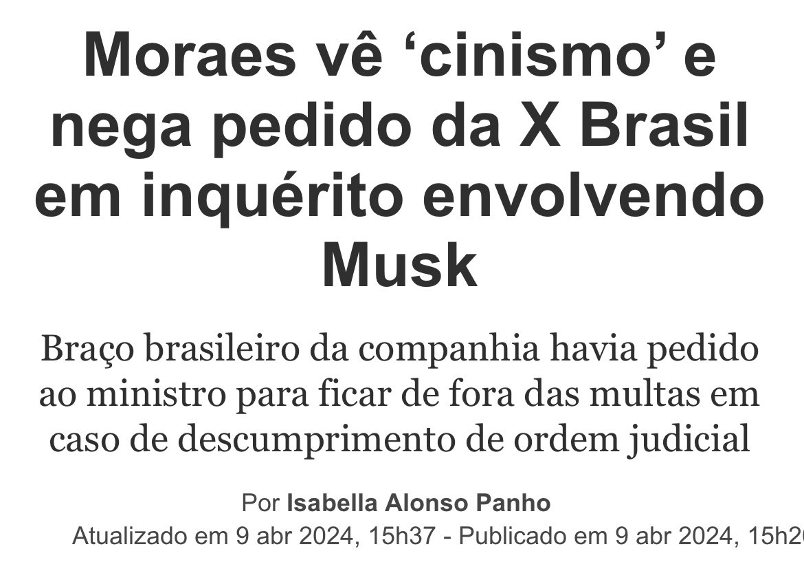 Brasil 🇧🇷: Novo “capítulo” no embate Musk x Moraes.