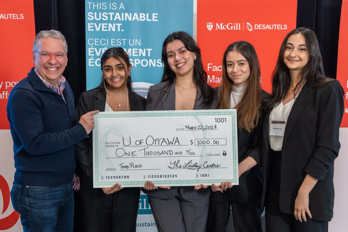 Congratulations to #BCom students Raveena, Noémie, Niki, and Farah, who placed 3rd overall at the @DesautelsMcGill Business Ethics Case Competition in Montreal this March. The team delivered a recommendation for @BeaverTails to the company’s CEO and executives. 👏