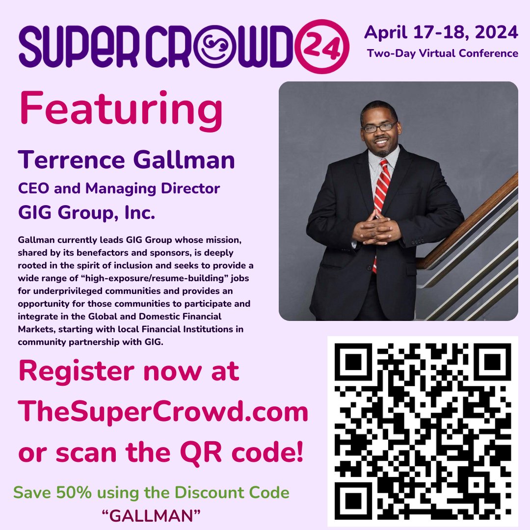 We're honored to announce that @terrencegallman, CEO and Managing Director of @giginvestment will be joining us as a featured speaker at #SuperCrowd24! Don't miss this chance to learn from one of the industry's brightest minds. Register here: thesupercrowd.com/supercrowd24