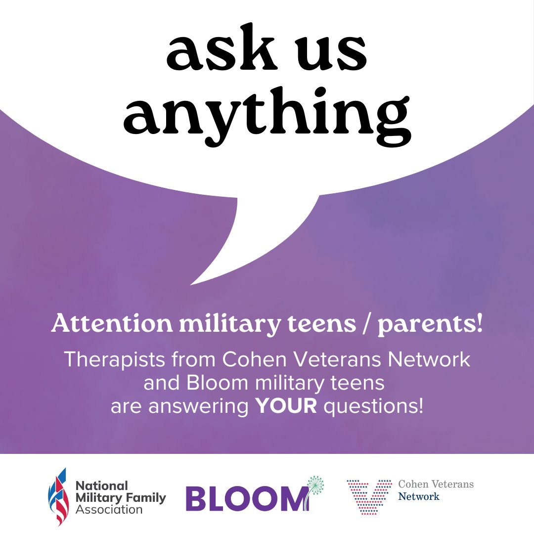 This #MonthoftheMilitary Child, we're teaming up with @bloommilteens and @military_family to invite military teens and parents to ask us ANYTHING! Submit your question anonymously here: bit.ly/MOMCAMA and follow us on social media to see your questions answered!