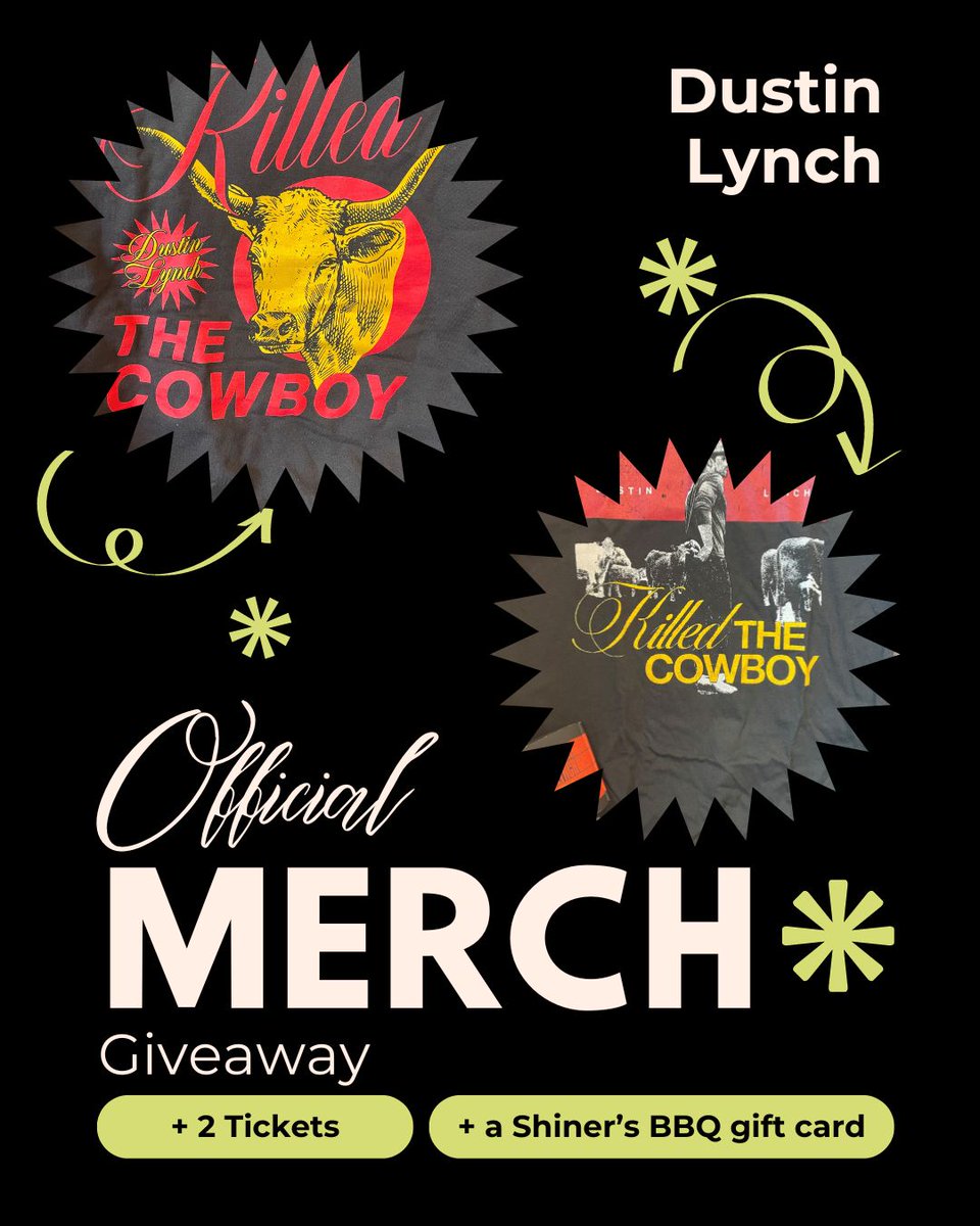 MERCH GIVEAWAY 🤠⚡ Kicking off the week the best way we know how! Enter to win 2 tickets to catch Dustin Lynch on April 27th, Dustin Lynch merch, 2 VIP Lounge passes, and a gift card to Shiner's BBQ on the Levee. To enter head on over to our Instagram instagram.com/megacorppavili…